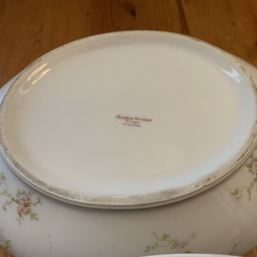 Theodore Haviland Limoges France Covered Oval Serving Dish Pink Flowers - Picture 7 of 8